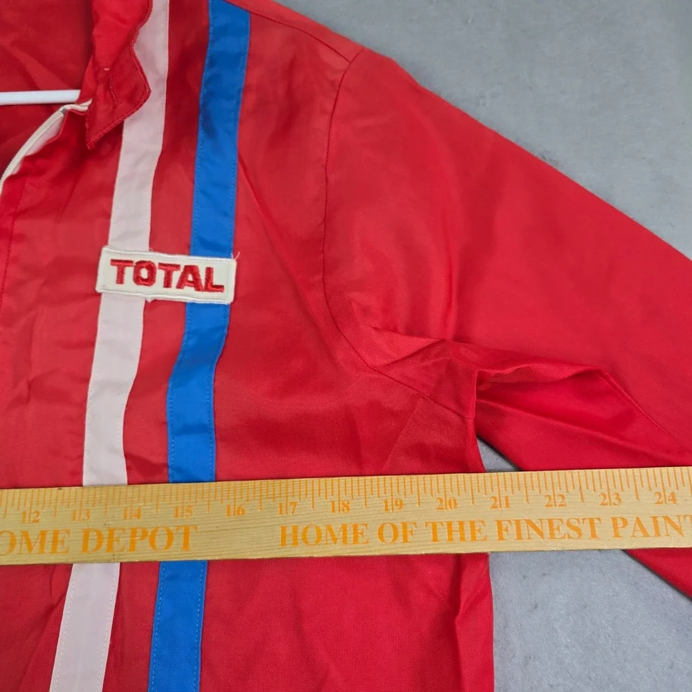 Vintage Total Gas Racing Zip Jacket Mens M Red Stripe Windbreaker Patch Mechanic